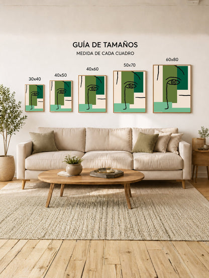 Cuadro Decorativo Trendy, Rostro Línea Bloques Verde