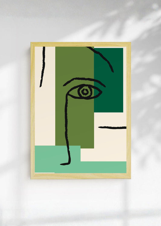 Cuadro Decorativo Trendy, Rostro Línea Bloques Verde