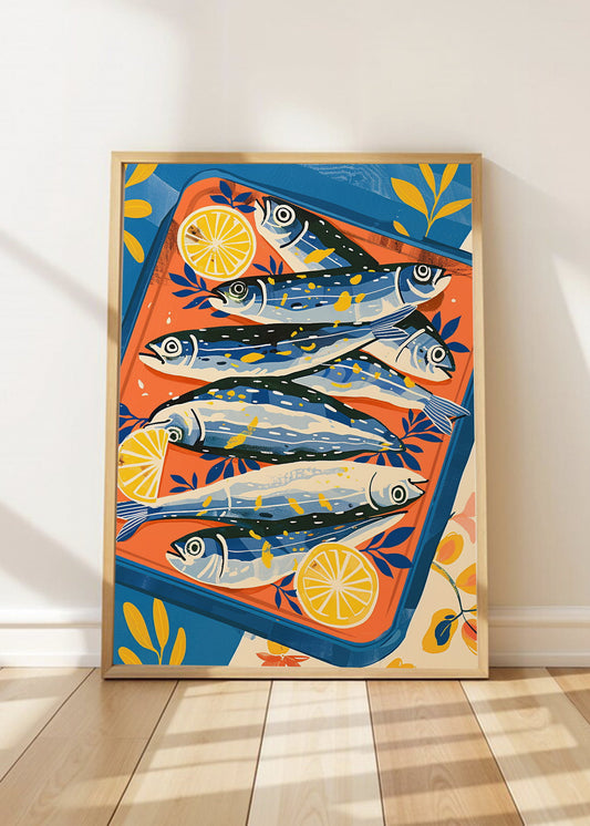 Cuadro Decorativo Trendy, Sardinas Lata Azul Naranja