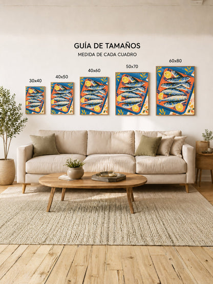 Cuadro Decorativo Trendy, Sardinas Lata Azul Naranja