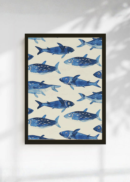 Cuadro Decorativo Trendy, Sardinas Patrón Azul Crema