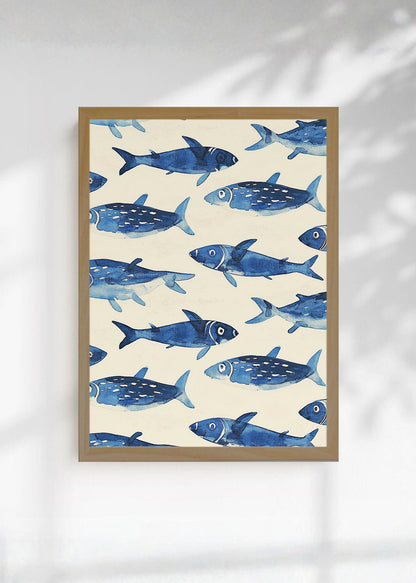 Cuadro Decorativo Trendy, Sardinas Patrón Azul Crema