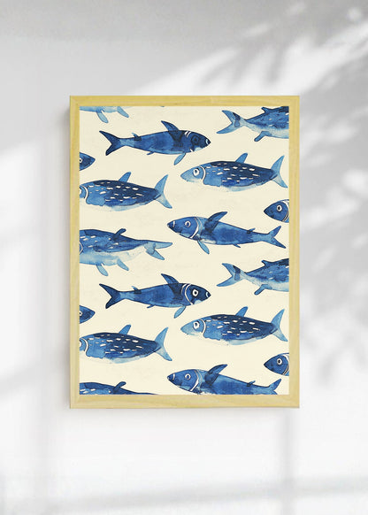 Cuadro Decorativo Trendy, Sardinas Patrón Azul Crema