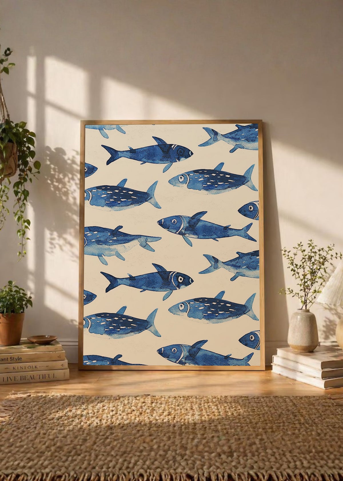 Cuadro Decorativo Trendy, Sardinas Patrón Azul Crema