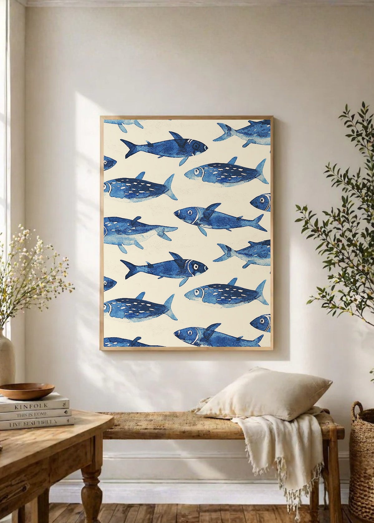 Cuadro Decorativo Trendy, Sardinas Patrón Azul Crema