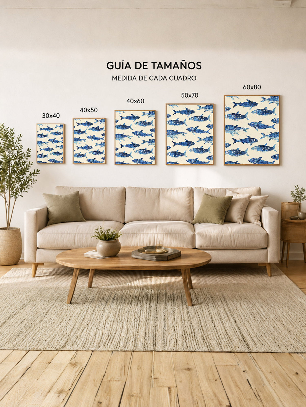 Cuadro Decorativo Trendy, Sardinas Patrón Azul Crema
