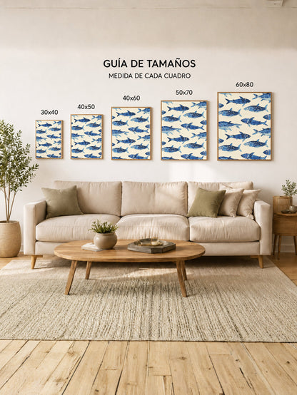 Cuadro Decorativo Trendy, Sardinas Patrón Azul Crema