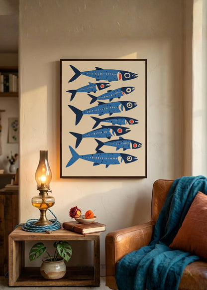 Cuadro Decorativo Trendy, Sardinas Patrón Azul Indigo