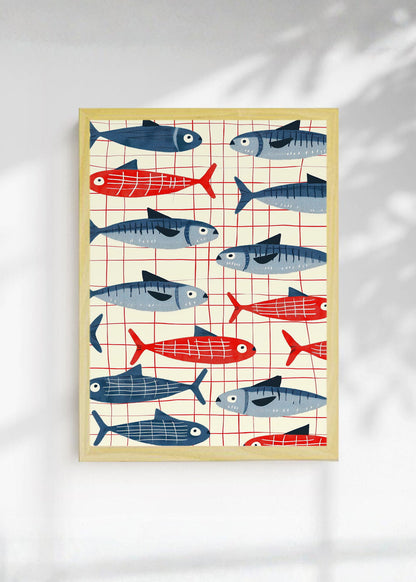 Cuadro Decorativo Trendy, Sardinas Patrón Rojo Azul