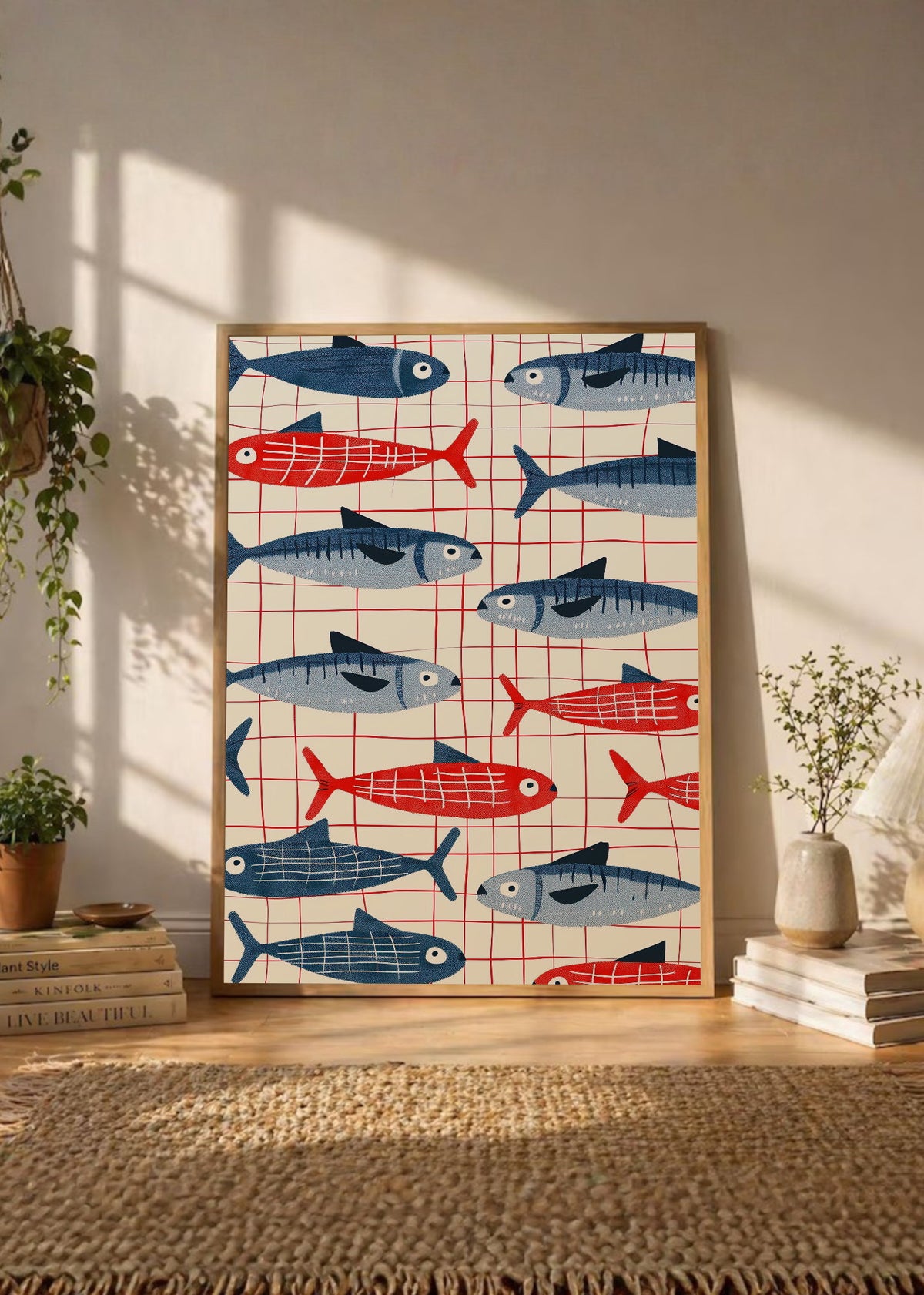 Cuadro Decorativo Trendy, Sardinas Patrón Rojo Azul