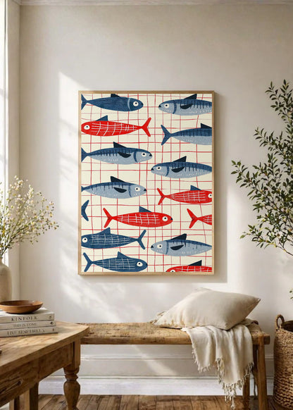 Cuadro Decorativo Trendy, Sardinas Patrón Rojo Azul