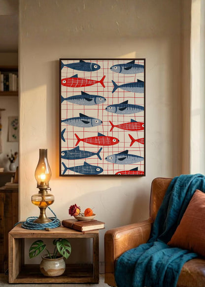 Cuadro Decorativo Trendy, Sardinas Patrón Rojo Azul