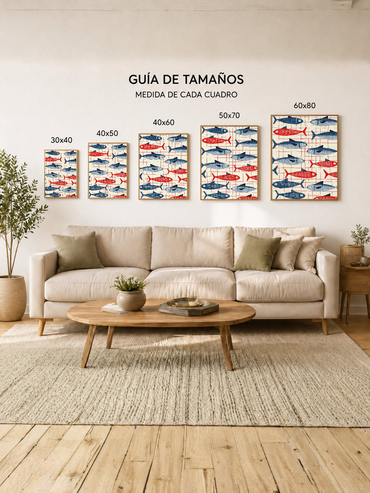 Cuadro Decorativo Trendy, Sardinas Patrón Rojo Azul