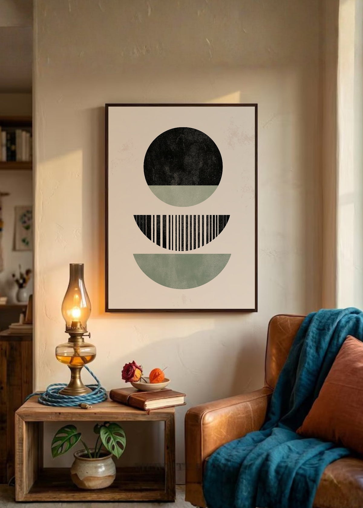 Cuadro Decorativo Trendy, Semicirculos Negro Verde Agua