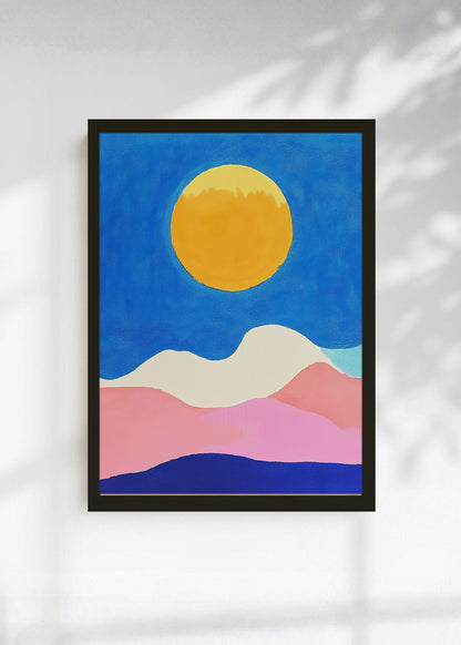 Cuadro Decorativo Trendy, Sol Amarillo Montañas Azul
