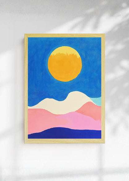 Cuadro Decorativo Trendy, Sol Amarillo Montañas Azul