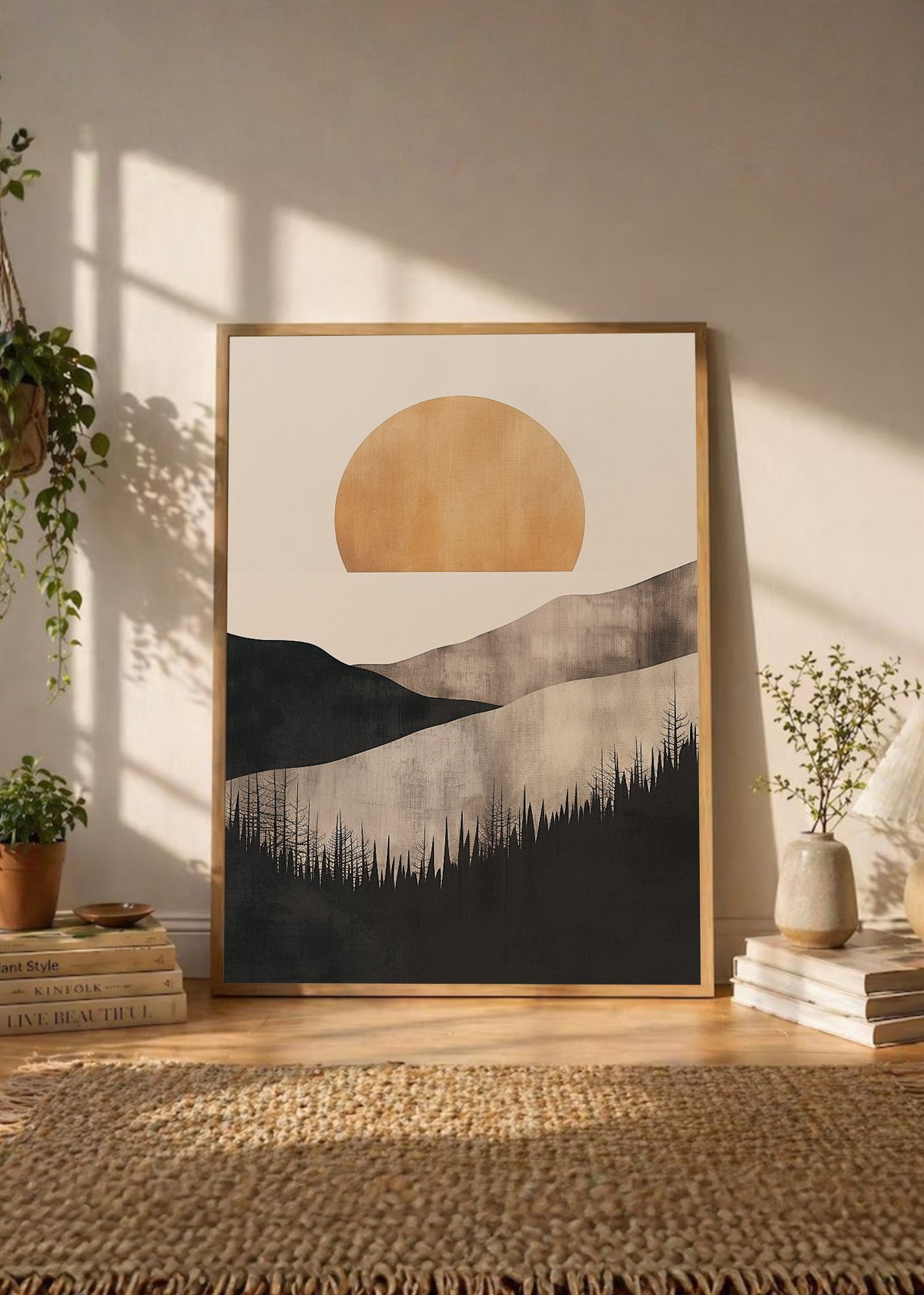 Cuadro Decorativo Trendy, Sol Dorado Montañas Bosque