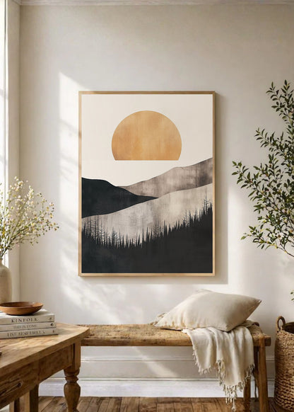 Cuadro Decorativo Trendy, Sol Dorado Montañas Bosque