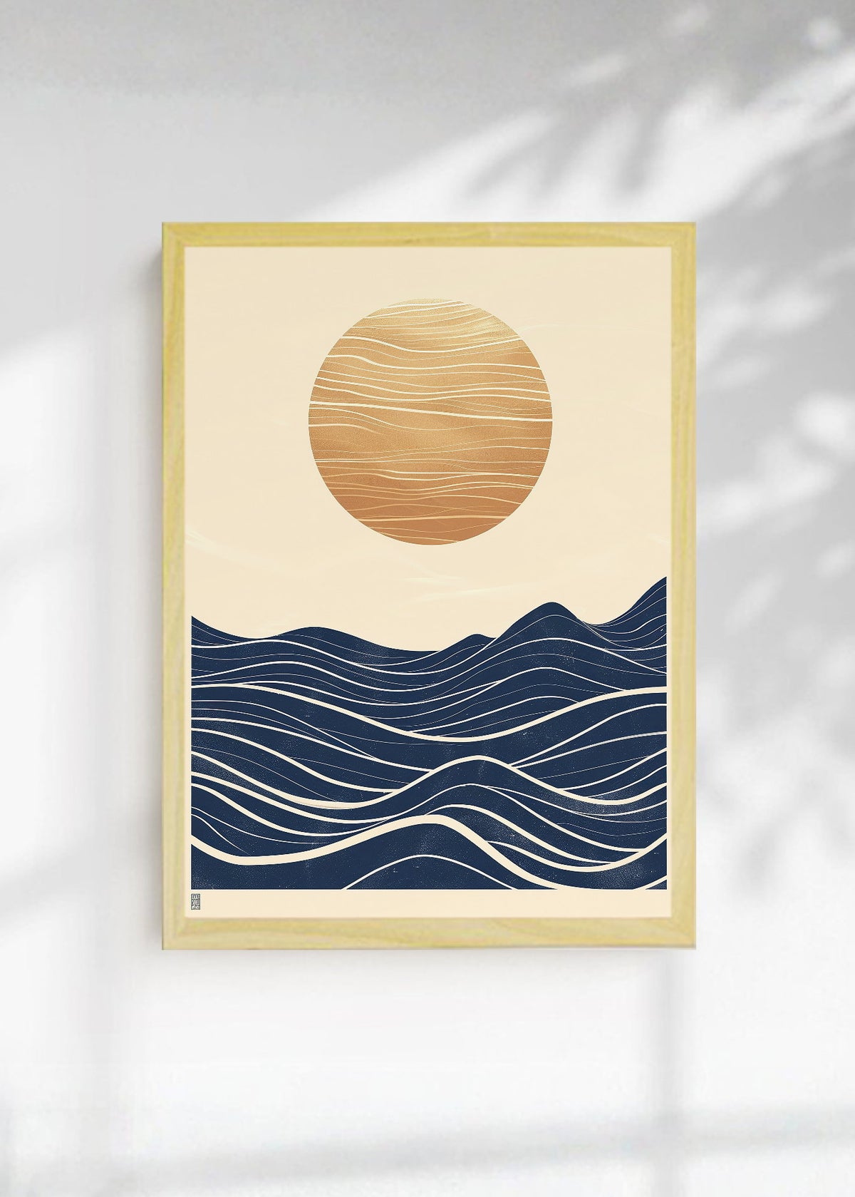 Cuadro Decorativo Trendy, Sol Dorado Olas Azul Noche