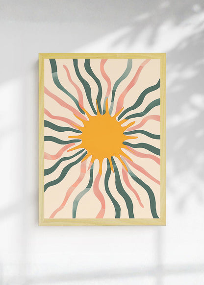 Cuadro Decorativo Trendy, Sol Rayos Verde Rosa