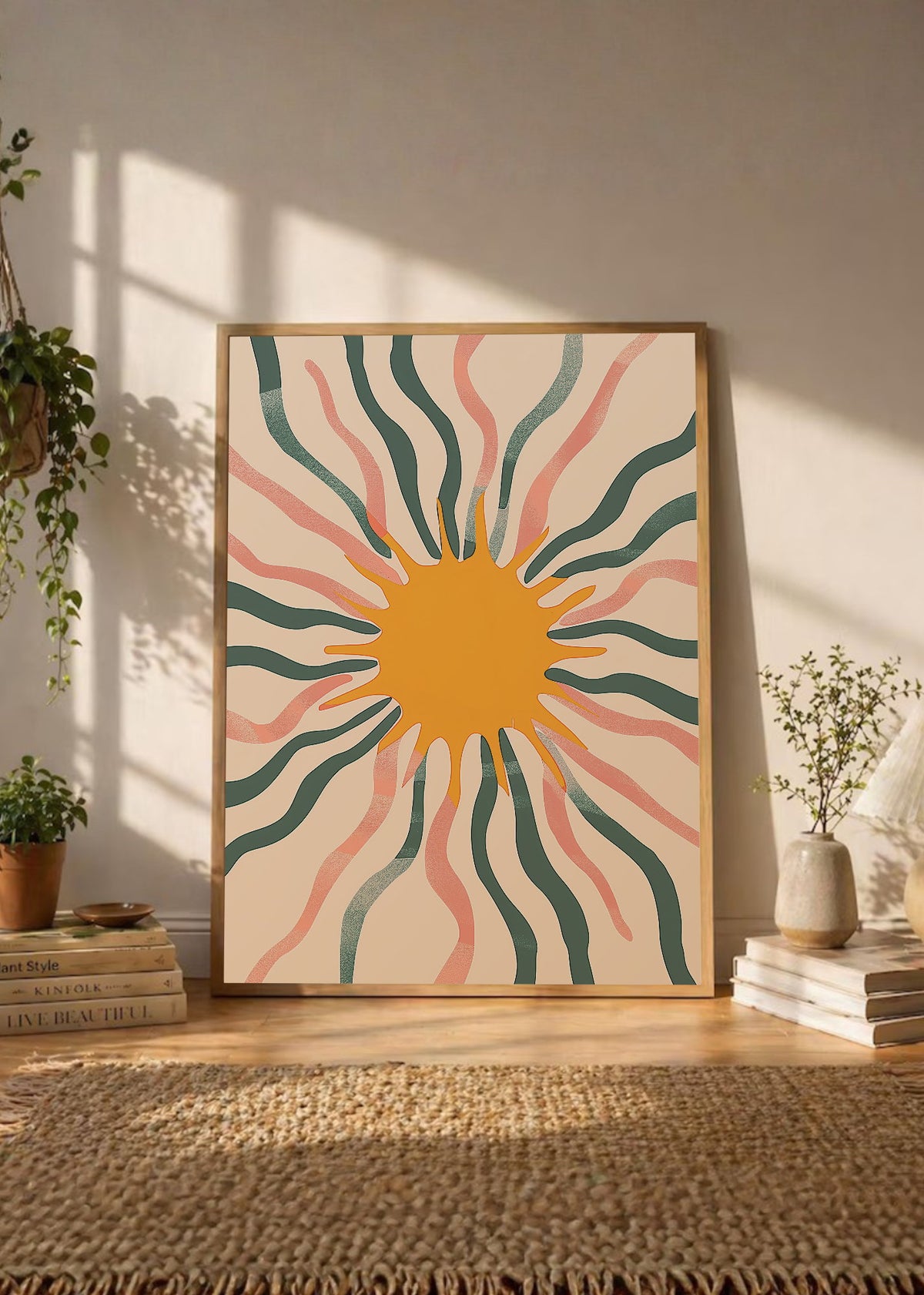 Cuadro Decorativo Trendy, Sol Rayos Verde Rosa