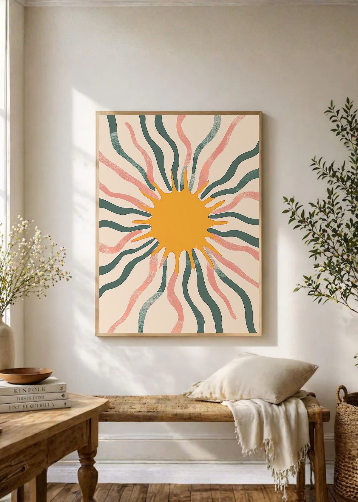 Cuadro Decorativo Trendy, Sol Rayos Verde Rosa