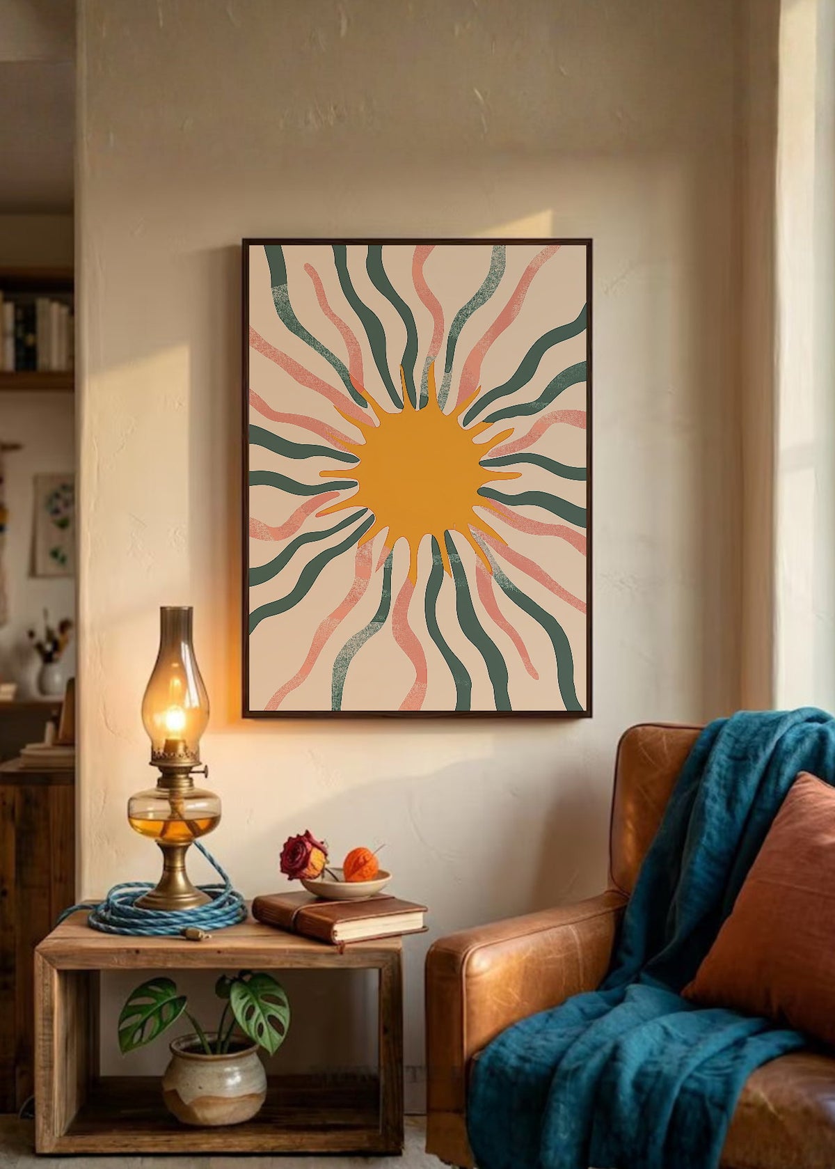 Cuadro Decorativo Trendy, Sol Rayos Verde Rosa