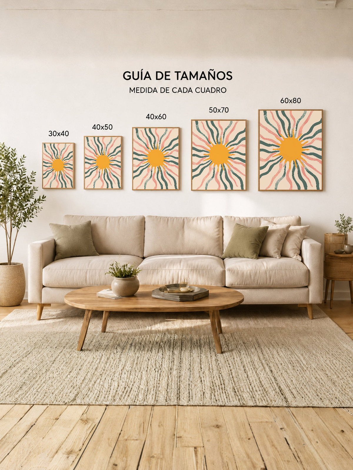 Cuadro Decorativo Trendy, Sol Rayos Verde Rosa