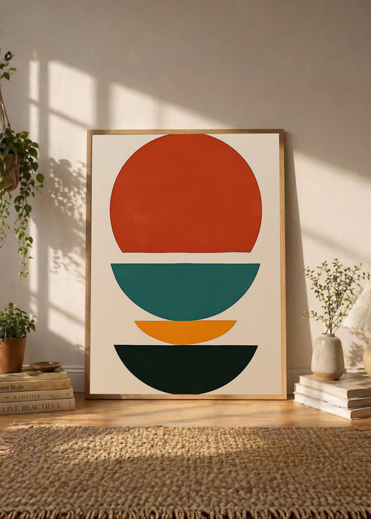 Cuadro Decorativo Trendy, Sol Rojo Capas Verde Naranja