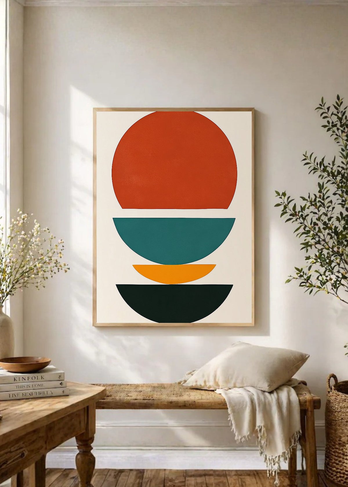Cuadro Decorativo Trendy, Sol Rojo Capas Verde Naranja