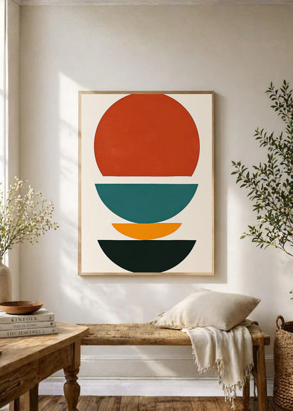Cuadro Decorativo Trendy, Sol Rojo Capas Verde Naranja