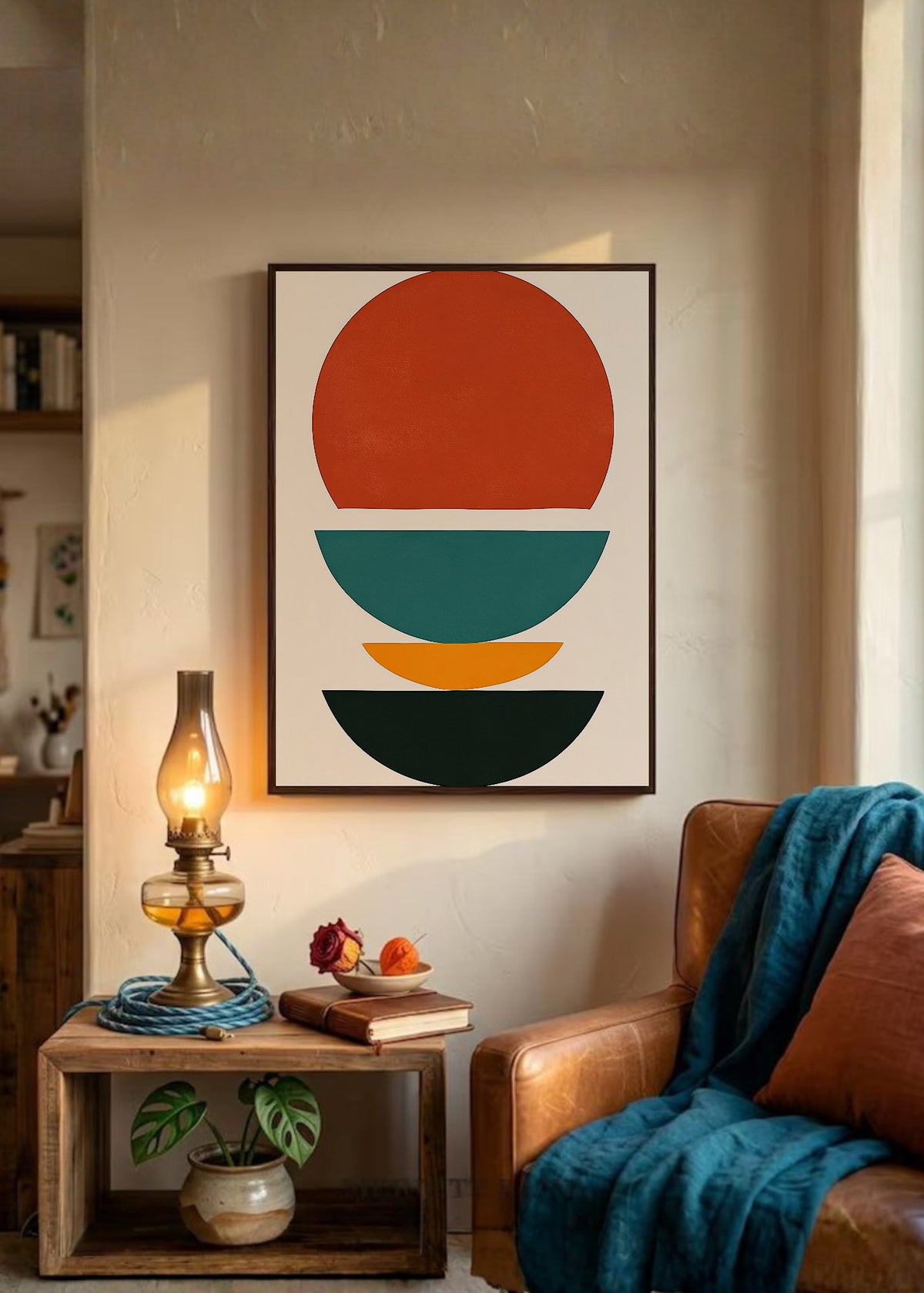 Cuadro Decorativo Trendy, Sol Rojo Capas Verde Naranja