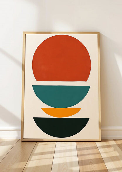 Cuadro Decorativo Trendy, Sol Rojo Capas Verde Naranja