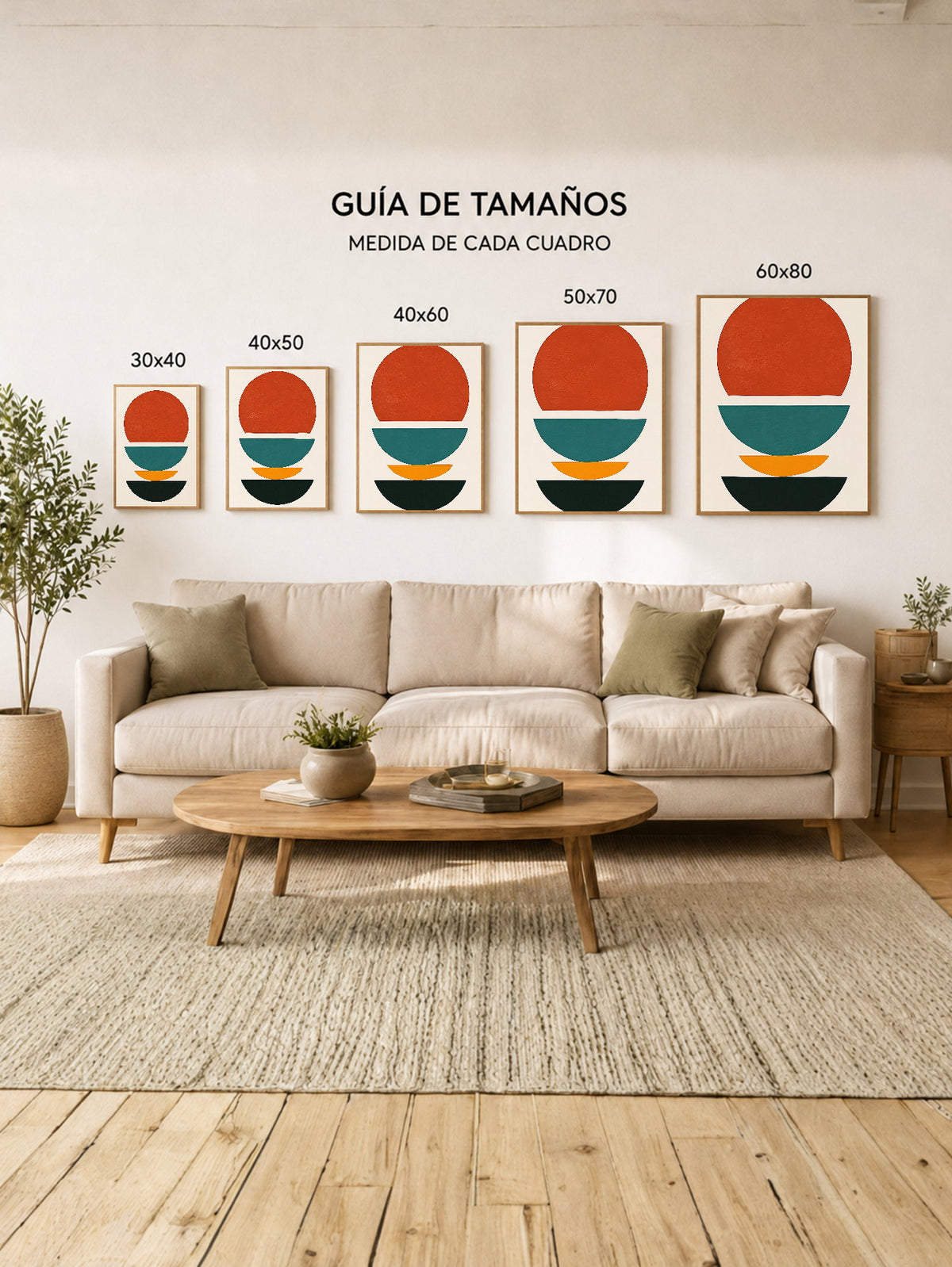 Cuadro Decorativo Trendy, Sol Rojo Capas Verde Naranja