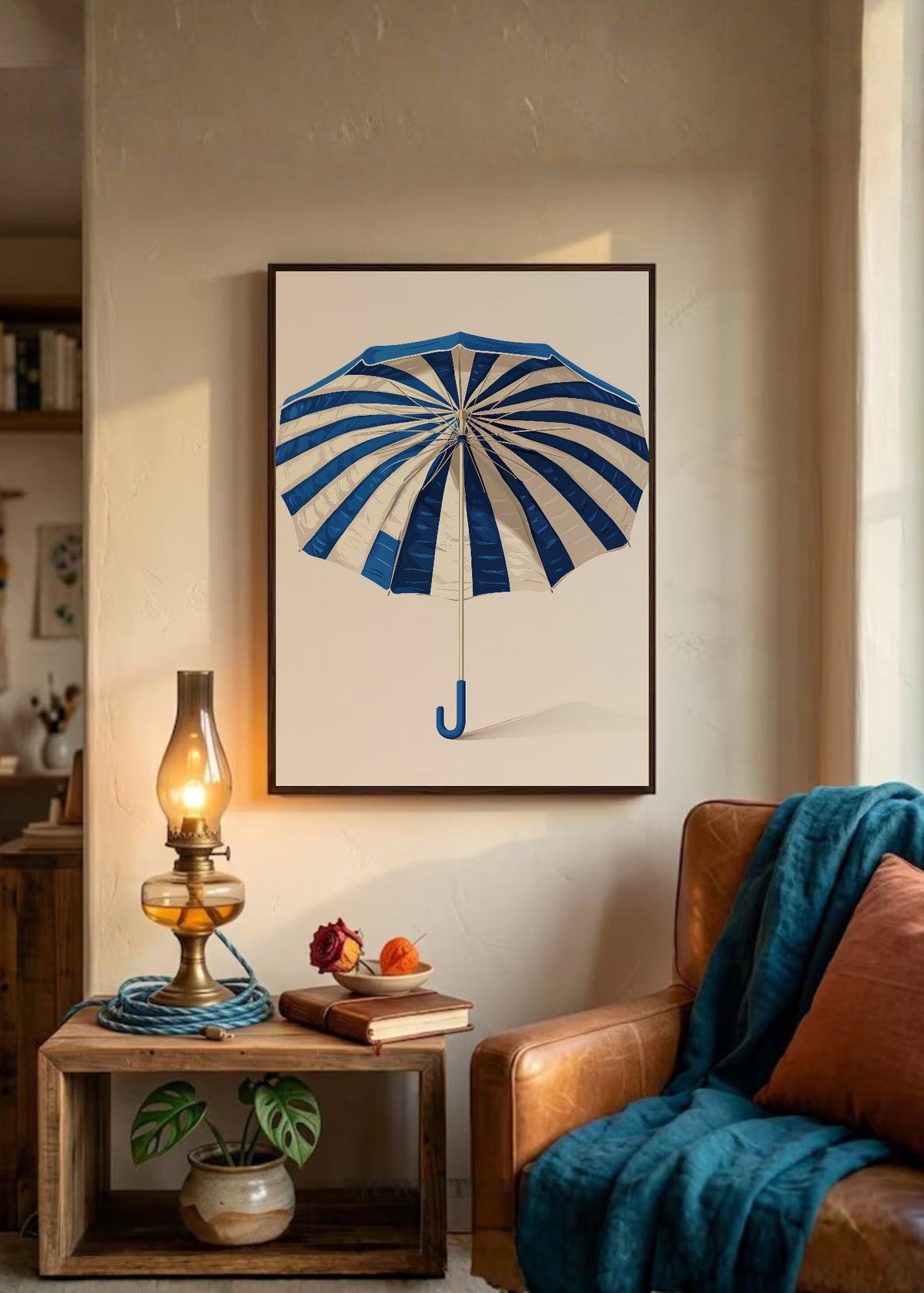 Cuadro Decorativo Trendy, Sombrilla Rayas Azul Crema