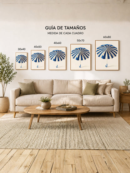 Cuadro Decorativo Trendy, Sombrilla Rayas Azul Crema