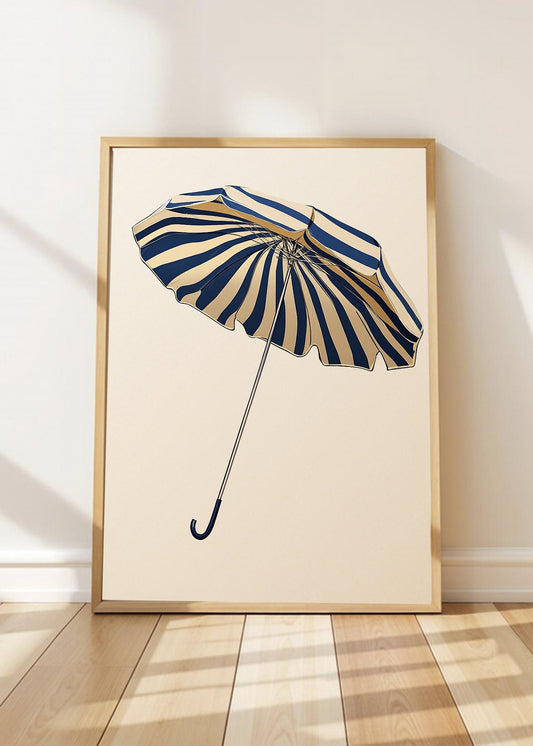 Cuadro Decorativo Trendy, Sombrilla Rayas Azul Dorado