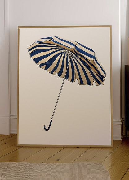 Cuadro Decorativo Trendy, Sombrilla Rayas Azul Dorado