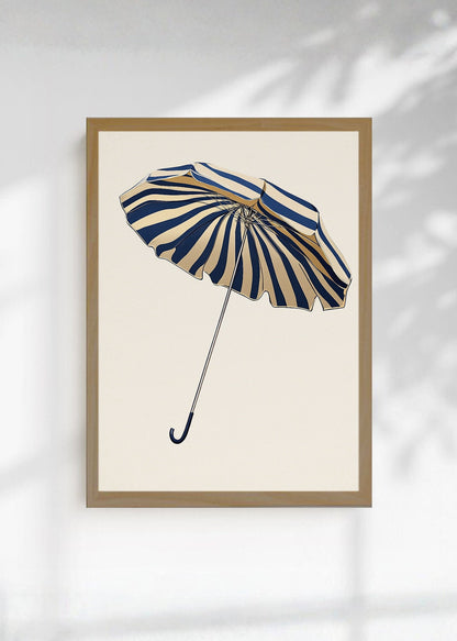 Cuadro Decorativo Trendy, Sombrilla Rayas Azul Dorado