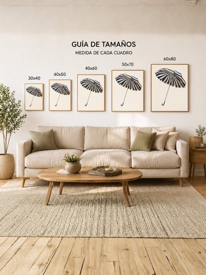 Cuadro Decorativo Trendy, Sombrilla Rayas Azul Dorado