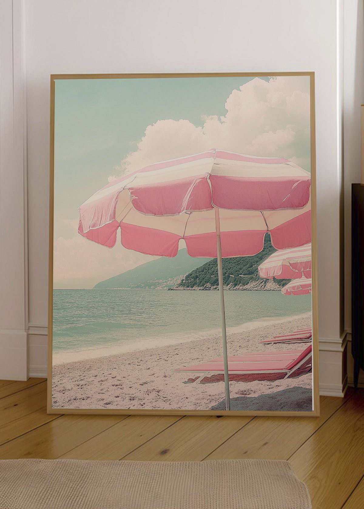Cuadro Decorativo Trendy, Sombrilla Rayas Playa Pastel