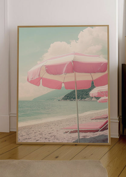 Cuadro Decorativo Trendy, Sombrilla Rayas Playa Pastel