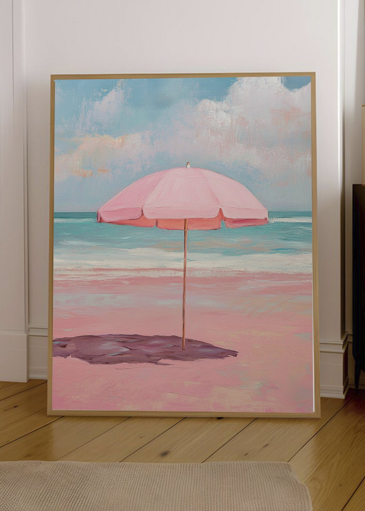 Cuadro Decorativo Trendy, Sombrilla Rosa Playa Pastel