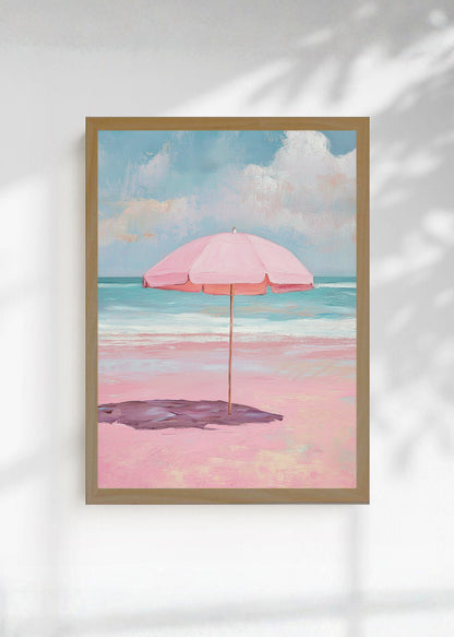 Cuadro Decorativo Trendy, Sombrilla Rosa Playa Pastel