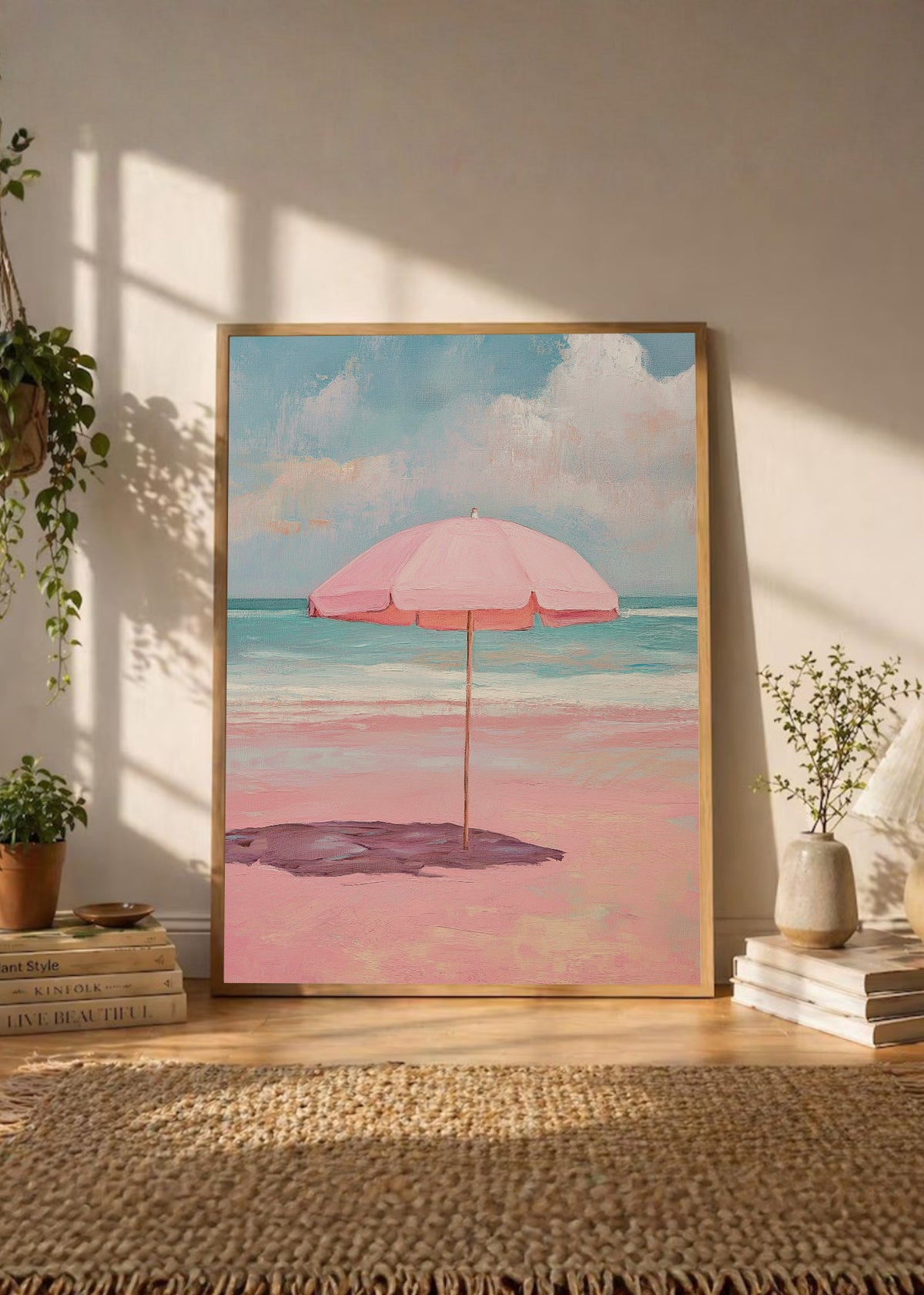 Cuadro Decorativo Trendy, Sombrilla Rosa Playa Pastel