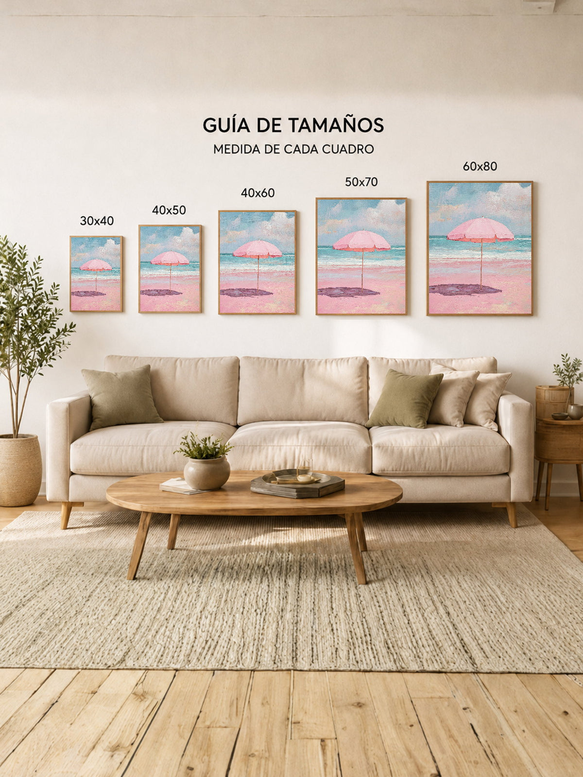 Cuadro Decorativo Trendy, Sombrilla Rosa Playa Pastel