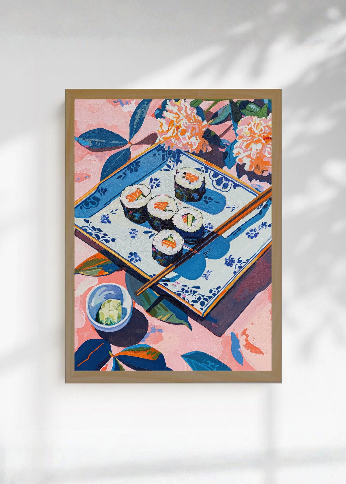Cuadro Decorativo Trendy, Sushi Bandeja Azul Flores