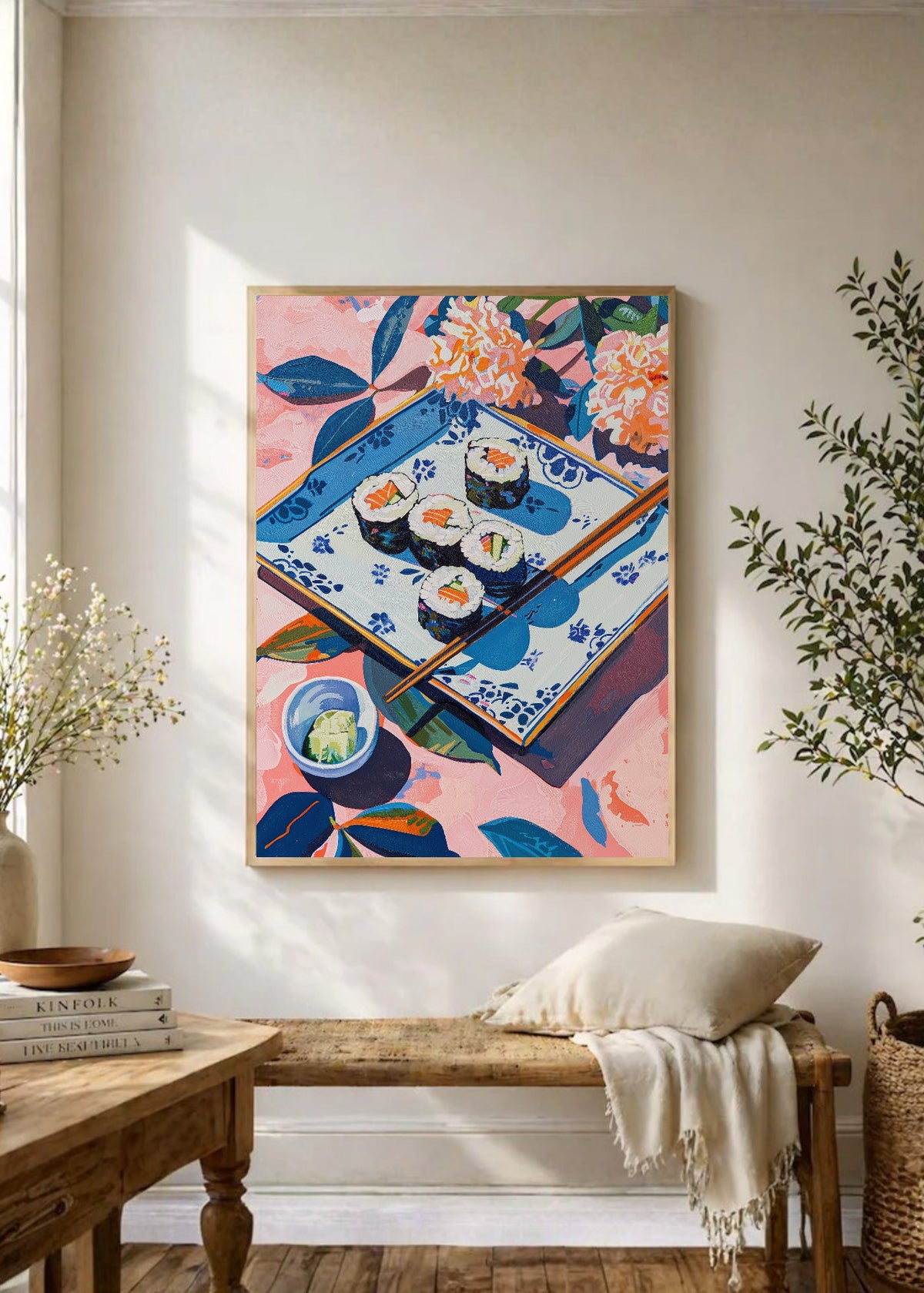 Cuadro Decorativo Trendy, Sushi Bandeja Azul Flores