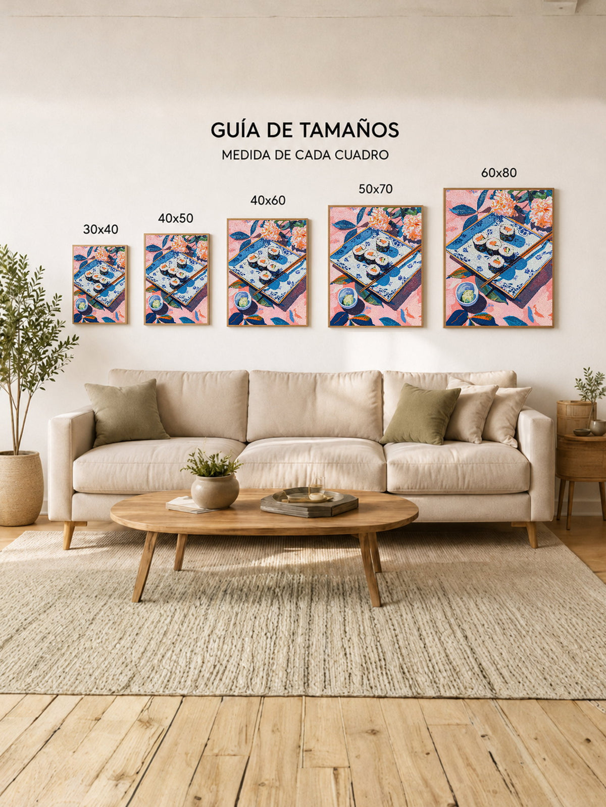 Cuadro Decorativo Trendy, Sushi Bandeja Azul Flores