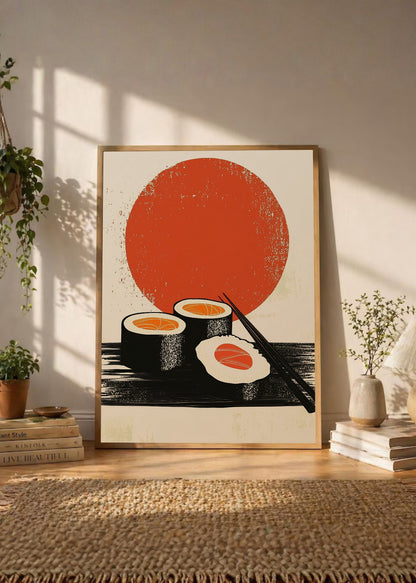 Cuadro Decorativo Trendy, Sushi Sol Rojo Minimal